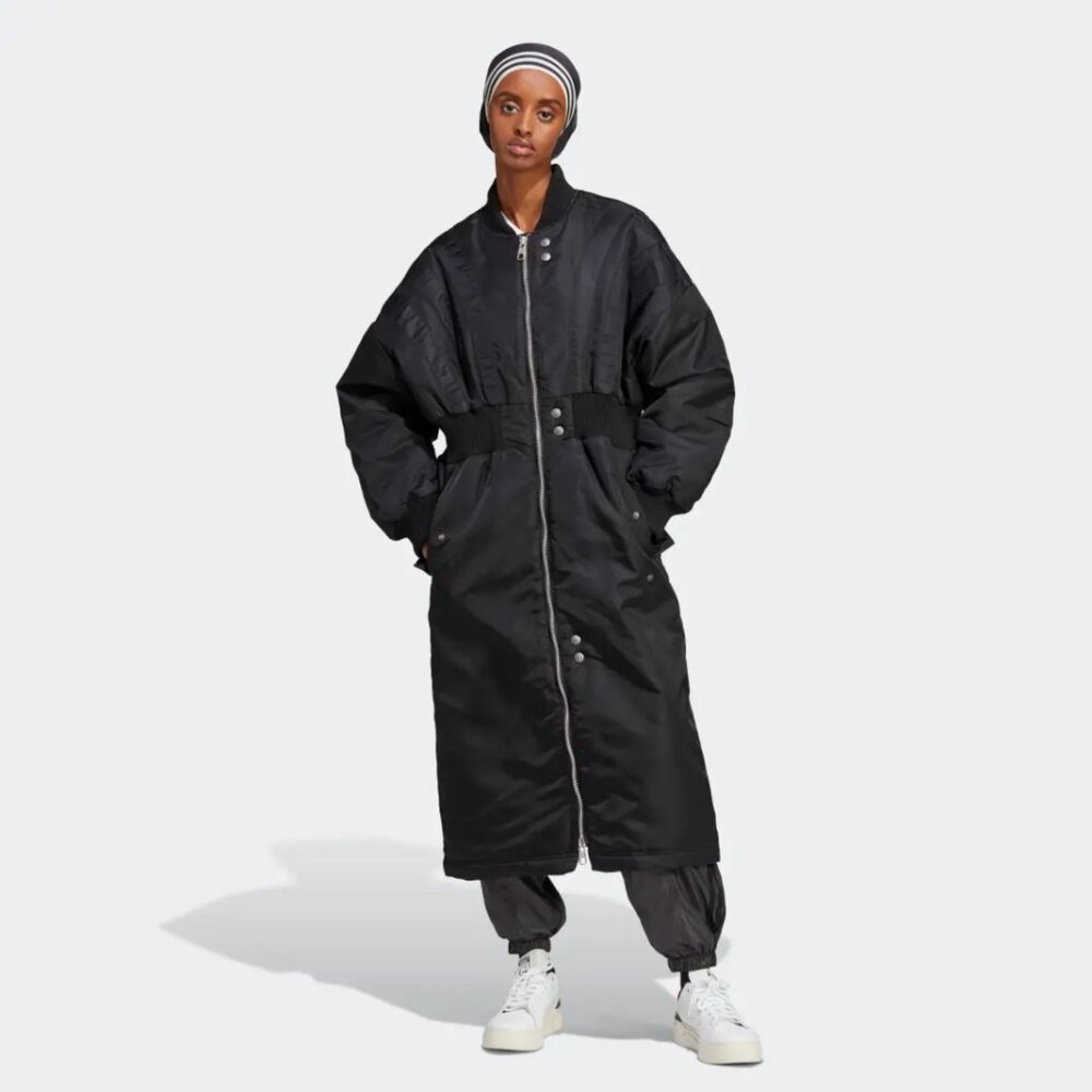 Adidas Santiago Oversized Long Puffer Coat Black HR3415 Loose Fit